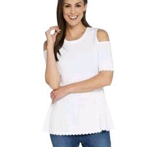 Isaac Mizrahi Live! Cold-Shoulder Scallop Peplum Pullover White size S NWOT